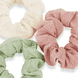 Scrunchie Yoga mousseline 3 pièces, blanc cassé, vieux rose, vert tilleul