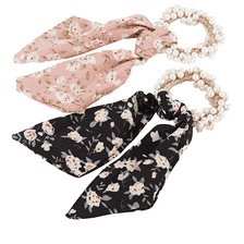 Scrunchie di perline con fiocco, rosa antico e nero, 2 pezzi.