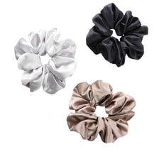 Satin Scrunchies - grigio argento, beige, marina