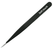 Profi Pinzette Soft Touch - spitz, schwarz