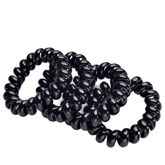 Spiral hair elastics, black, 4 pieces