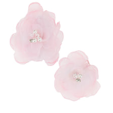 Fleur en tissu sur barrette à cheveux avec perles et pierres, coloris rose, lot de 2
