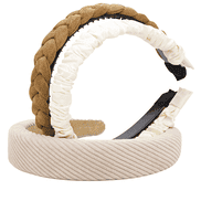Braided ruffled and textured hairband in offwhite, brown and beige, triopack