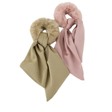 Fake Fur Scrunchie con Fiocco in Satin - rosa e beige
