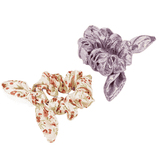 Scrunchie con fiocco per bambine, tessuto stampato e lucido, 5 cm di diametro, 2 pezzi