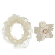 Fermaglio Per Capelli & Scrunchie Con Perline - Bianco