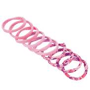 Super softer Haargummi bedruckt und uni,  formstabil, rosa und lila, Durchmesser 5 cm, 10 Stück
