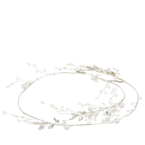 Ornamento in filo metallico dorato chiaro con piccoli fiorellini di perle