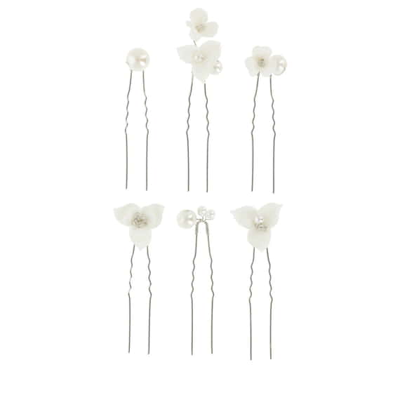 Épingles À Cheveux Avec Fleurs En Céramique & Perles - Argenté