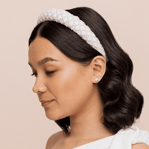 Serre-tête avec perles, 3 cm, coloris blanc cassé