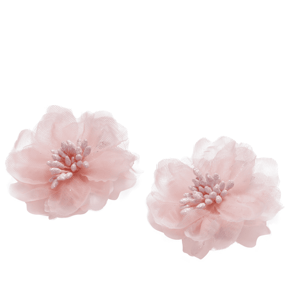 Glossy, antique pink cloth flower on a hair clip