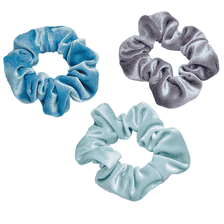 Scrunchie Yoga velours 3 pièces, menthe, pétrole et gris