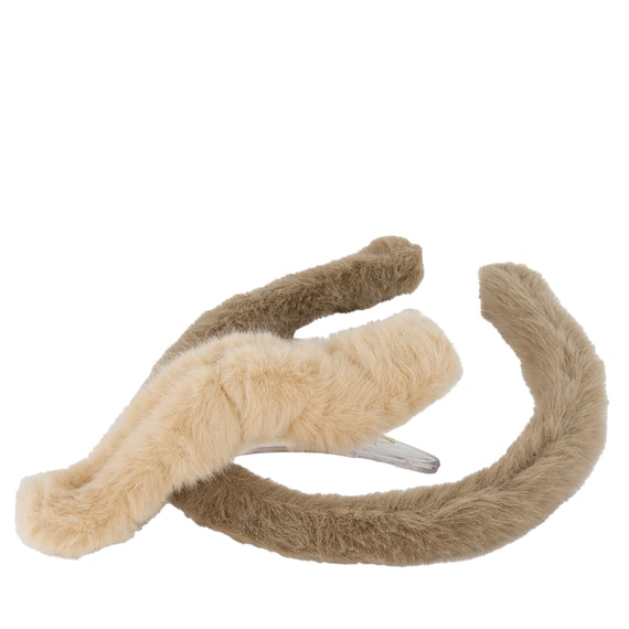 Cerchietto e Fermaglio per Capelli in Finta Pelliccia - beige e marrone