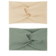 wide children’s hair band with knots, light green and beige double-pack