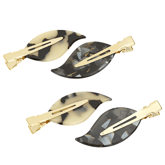 Fermaglio per capelli in acetato nero e beige marmorizzato, 4 pezzi