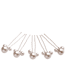 Hairpin with 3 differently sized pearls, gold, ivory, 5 pieces