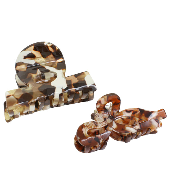 Acrylic Clamp In 2 Shapes - brown & chocolate brown marbled