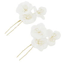 Epingle À Cheveux Avec Fleurs En Tissu - blanc, 2 pcs.
