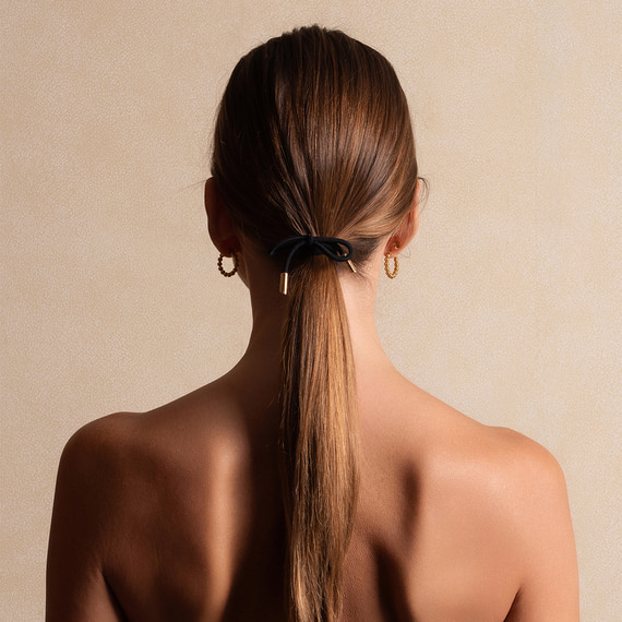 Hair Tie Bow Metal Plain Black