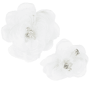 Fabric flower on clip with pearls and stones, white, 2 pack