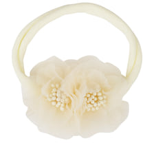 Bandeau de cheveux de bébé super élastique avec deux fleurs, beige