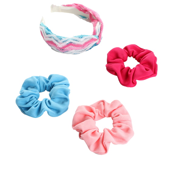Knit Headband And Scrunchies - blue, rose, pink