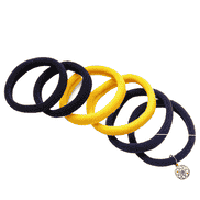 Elastique à cheveux Yoga doux, par 6, bleu marine, jaune et noir