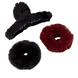 Scrunchies e Clip per Capelli in Finta Pelliccia - nero e bordeaux