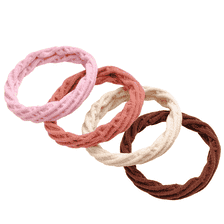 Elastique à cheveux Yoga doux structuré, par 4, ivoire, rose, vieux rose et marron