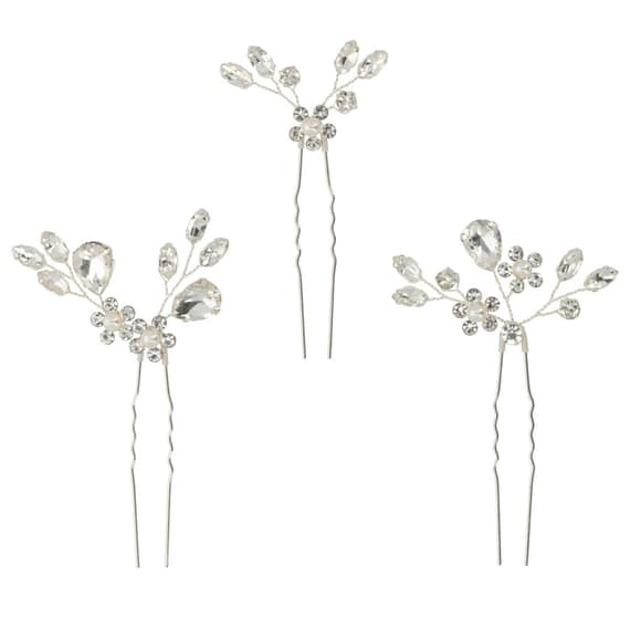Set Of 3 Hairpins With Rhinestones & Pearls