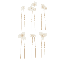 Hairpins With Ceramic Flowers & Pearls - Gold
