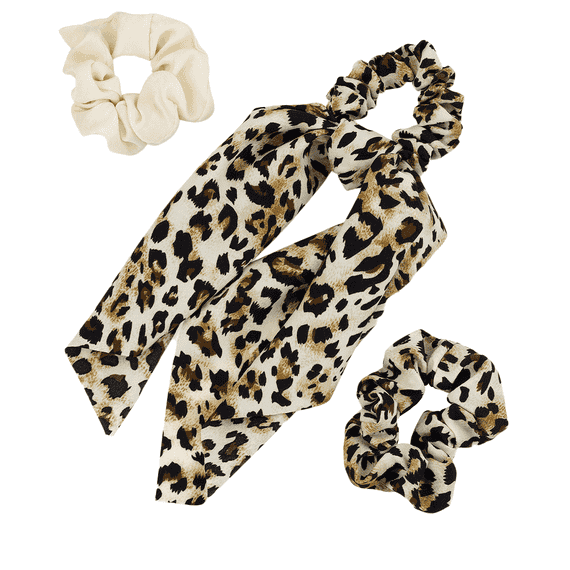 Foulard a tinta unita e in stampa leo, con fiocco