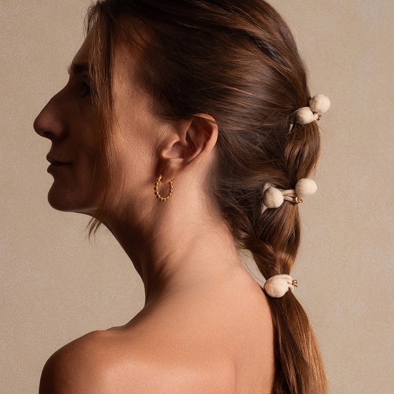Hair Tie Pom Pom "Ibiza" 3-pack Cream