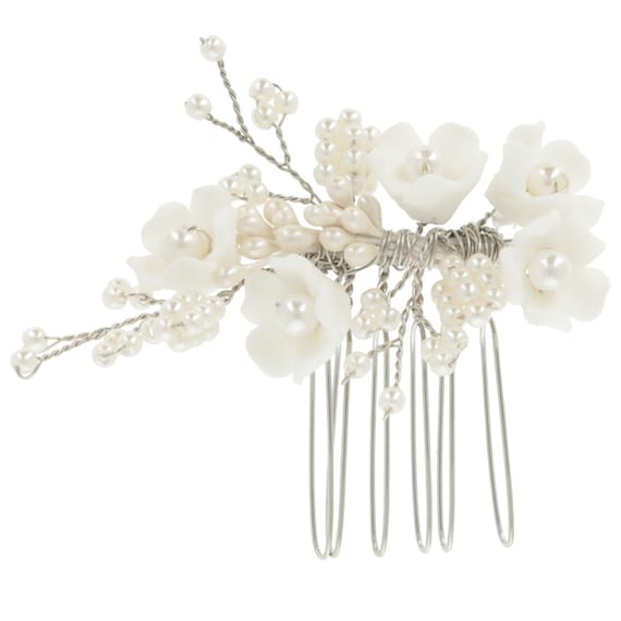 Hair Comb With Flowers - Silver