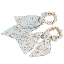 Scrunchie di perline con fiocco, azzurro e bianco, 2 pezzi.