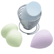 Makeup sponge set, 3 pieces with holder, green, blue, purple