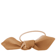 Leather Bow Big Hair Tie Camel