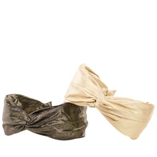 Cerchietto largo con nodo in delicato glitter, beige e nero, 2 pezzi