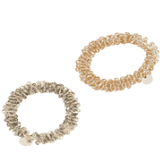 Chouchou avec pierres taillées transparentes et perles, lot de 2