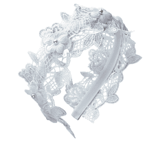 Romantic headband with delicate lace, cloth flowers and pearls