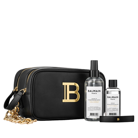 Signature Pouch Black Gold (Leave in, Argan Elixir, Barrette Medium Black)