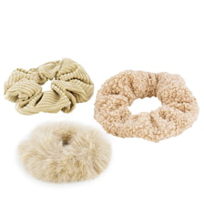 Scrunchies à Manchester, Terry et tissu Teddy, marron clair, triopack