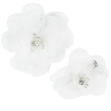 Fleur en tissu sur barrette à cheveux avec perles et pierres, coloris blanc, lot de 2