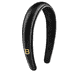 Black Leather Puffed Headband with Gold Plated Logo