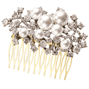 Delicato pettine per capelli in stile vintage dorato con grandi perle e strass
