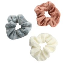 Gestricktes Scrunchie - hellblau, offwhite, orange