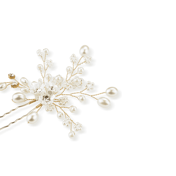 Haarnadel mit Perlen und Steinen, gold