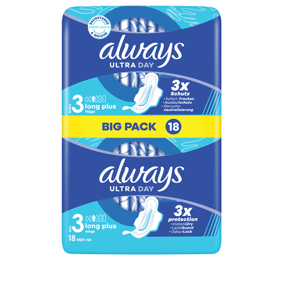Serviette Ultra Longue Plus Avec Ailes Grand Pack - 18 pcs.
