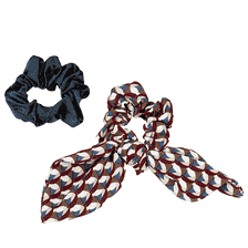 Scrunchie stampato con cappio e tinta unita, marrone, blu, Duopack