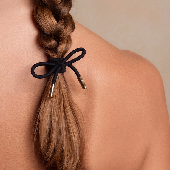 Hair Tie Bow Metal Plain Black